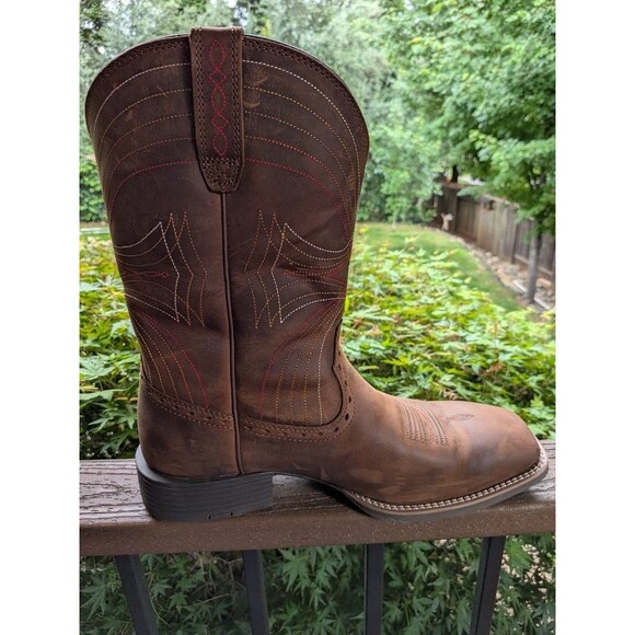 Ariat Sport Western Boots Mens 12EE Brown Leather Square Toe Cowboy